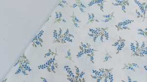 Charlie fabric ผ้าลินินดอกสีฟ้าพื้นสีขาว ลายคมชัด สีสดสวยคุณภาพดีใส่สบายมีของส่งไวผ้าลายน่ารักผ้าหลาผ้ามัสลิน