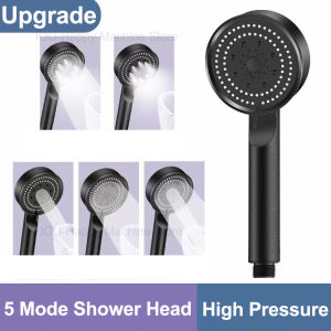 Black 5 Jet Modes Shower Head High Pressure Adjustable Water Saving Shower Head Water Massage Shower Spray Bathroom Accessories
