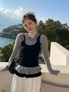 Gray Base Layer Shirt Womens Inner Wear 2025 Autumn New Style Layered Wear Strap Knitted Top Korean Style Straight Cut