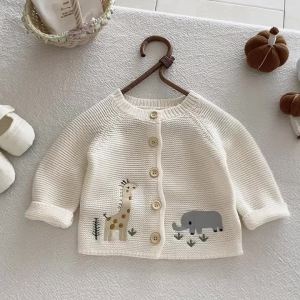 Áo Len Dệt Kim Dài Tay Cho Bé Gái Áo Len Dệt Kim Hình Động Vật Hoạt Hình Áo Len Cổ Chữ O Dễ Thương Cho Mùa Thu Đông
