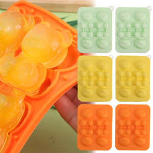 4 Grids 3D Bear/ Rose Flower Shape Ice Cube Form Silicone Ice Cream Mold Tray Big Ice Ball Maker Reusable Whiskey Cocktail Mould Bar Tools