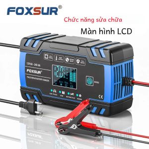 Sạc Sửa Chữa Xung FOXSUR 12V 24V 8A Có Màn Hình LCD Cho Xe Máy Ô Tô Ắc Quy AGM GEL Axit Chì Chu Kỳ Sâu Máy Kiểm Tra Ắc Quy Ô Tô Tự Động