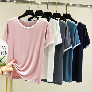 Slim Fit Short Sleeve T-Shirt Womens Summer Base Layer Shirt round Neck Modal Thin Style plus Size Loose Top July Deer Brand