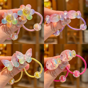 2PCS Girls Elastic Hair Bands Colorful Flowers & Butterflies Hair Accessories Childrens Hair Ties Baby Headwear