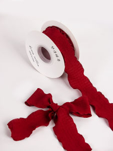 Red Vinyl Ruched Ribbon for DIY Color Webbing Handmade Flower Wrappers Butterfly Knot Silk Band for Holiday Neutral Festival
