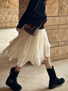 Irregular Lace Mermaid Style Mid-Length Knee-High Asymmetrical Half Skirt for Women Elegant Draping A-Line Midi Skirt