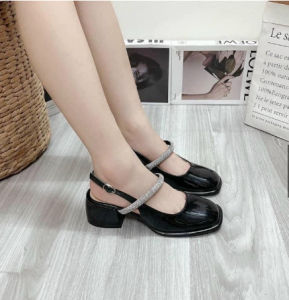 Giày cao gót nữ quai ngang đính đá hở gót 5p (Hàng QC fullbox) Ana QC