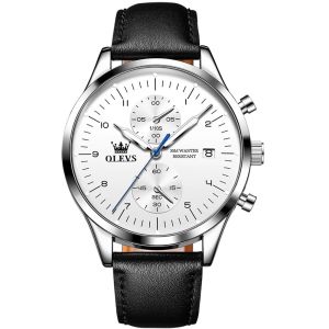 OLEVS Jam Tangan Pria Anti Air Original Kulit Terbaru Luxury Chronograph Watch Men Multifungsi COD