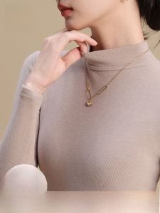 Miiow | Womens Knitted Long Sleeve Fleece Lined Thickened Half High Collar Autumn Winter Fashionable Small Fragrance Style Top