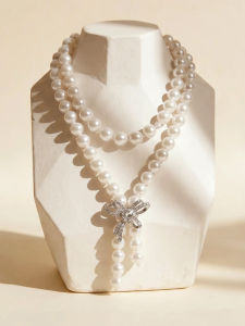 YISHU | Bow Pearl Multi-layered Long Necklace