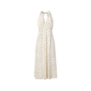 LANCY FROM 25 | Silk V-Neck Halter Backless Sleeveless Polka Dot Print Long Dress