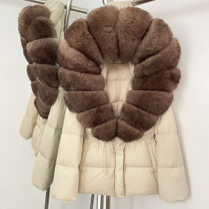 Women Genuine Fox Fur Coat Luxury Handmade Winter Long Down Jacket Elegant Boutique Style Premium Fashion Outerwear Clothing