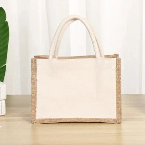 Reusable Jute Burlap Shopping Bag Handbags for Women Grocery Eco Bag Female Tote Bag Cloth Shopper Bag Purse Teacher Print Teachers Gift🎁