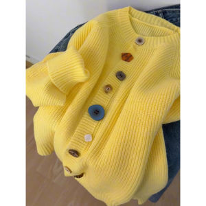 Fashionable Elegant Exclusive Colorful Buttons Knit Sweater Jacket