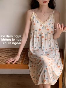 MiiOW | Váy ngủ không tay mùa hè Catman dành cho nữ có đệm ngực Váy dây ngoài trời Quần áo mặc nhà dễ thương Dệt kim Polyester