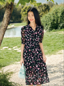 Koradior | Romantic Teatime Elegant Waist-Cinching V-Neck One-Piece Dress