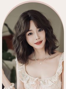 ผมปลอมสั้นทรงล็อคคอธรรมชาติสำหรับผู้หญิง ทรงผมสไตล์ฮ่องกงย้อนยุค ปิดหน้าด้านข้าง ปกปิดผมทั้งหัว