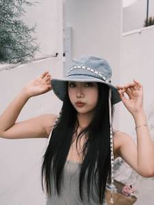 Japanese-Style Retro Jean Fisherman Hat Outdoor Sun Hat Childrens Summer Camping Alpine Cap Bandage Sun Hat Bucket Hat