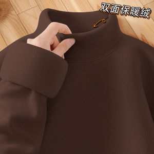 เสื้อยืดคอกลมแขนยาวบุขนแกะหนาสำหรับผู้ชาย เสื้อชั้นในฤดูหนาว เสื้อผ้าทำงานแบบสวมหัว ทรงหลวม ผ้าโพลีเอสเตอร์ ทรงหลวม