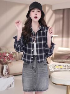 Salt Series Plaid Shirt Thin Hong Kong Style Retro French Unique Short Top Womens Fashion Spring Summer Checkered Shirt