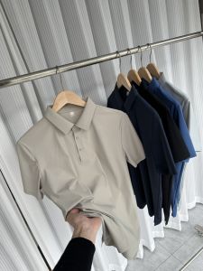 Luxurious Laser Cut Ice Silk Polo Shirt Mens Summer Breathable Short Sleeve Fashionable Urban Style Standard Fit Pure Color