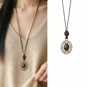 Retro Tigers Eye Long Necklace