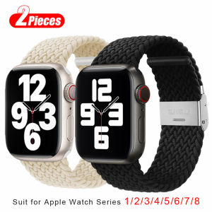 2pcs Braided Solo Loop For Apple Watch Band 44mm 40/49/45/41/42/38mm Elastic Nylon Belt Bracelet IWatch Series 7 3 SE 6 8 Ultra