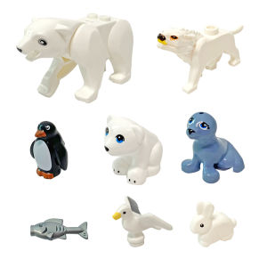 8 ชิ้น Mini Polar สัตว์ Asst Building Blocks DIY ของเล่นหมีขั้วโลกหมีสีขาวหมาป่า Sea lion Seagull กระต่ายปลาเพนกวินอิฐ