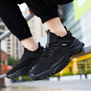 ชุดรองเท้าตาข่ายสำหรับผู้ชาย - รองเท้าผ้าใบคุณภาพสูงสีดำระบายอากาศ ได้ดีแฟชั่นยิมลำลองน้ำหนักเบา สำหรับกีฬาไซส์พิเศษ 38-46