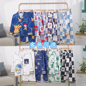 Boys or Girls Long Sleeve Lapel Bear Loungewear Kid Polyester Soft Nightclothes for 5 - 6 years