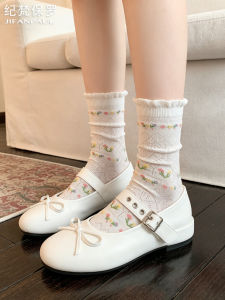 JIFANPAUL | Flower Lace Trimmed Thin Summer Mid-Calf Socks White