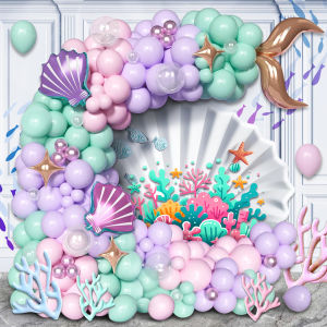 109Pcs Ocean Mermaid Theme Balloon Arch Kit Cute Shell and Fish Tail Shaped Foil Balloons for Womens Birthdays Weddings Engagements Festivals and Other Ocean-Themed Party Decorations