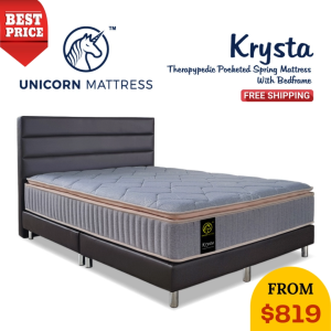 Unicorn Krysta Therapypedic Pocketed Spring Mattress + Divan Bed Frame Bundle 882/888