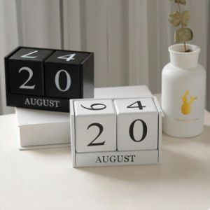 Vintage Desktop Wooden Cube Block Calendar Home Office Living Room Bedroom Table Decor Photo Shootin