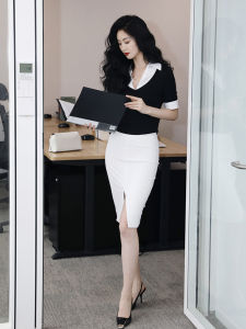 TAIYANG Black Polo Shirt Design Commute Dress Womens Fashion Mosaic Short Sleeve Other Material Ladies Dress