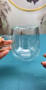Double Walled Glass Small Coffee Cups with Handle Set of 2 Mugs 150ml
