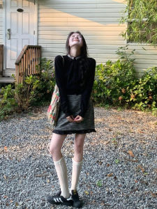 Elegant Autumn Outfit Ladies Dress Set Unique Petite Salt Series Two-Piece High Waist A-Line Skirt Diamond Embellished Long Sleeve