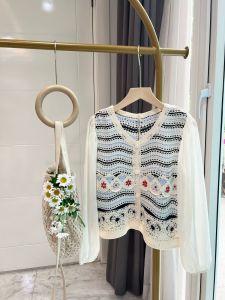 ●ECLAIRE● 043 Cardigan Knit Rajut Jala Crochet Kombinasi Sifon Kasual Korea Modis Basic Mode Aruka Import Premium