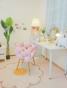 พร้อมส่ง เก้าอี้ เก้าอี้ทำเล็บ โต๊ะเครื่องแป้ง เก้าอี้โซฟา เก้าอี้แต่งหน้า ดีไซน์สวย ขาเหล็กสีทอง 53*45*74CM