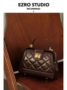 Ezro Classic Diamond Grid Lock Buckle Saddle Bag Womens Fine Texture Genuine Cowhide Leather Slant Cross Small Bag