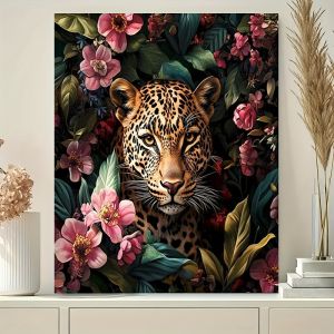 DIY Oil Painting By Numbers Kit Leopard with Lush Flowers Acrylic Paint By Numbers Diy Numbers Painting Art On Canvas By Numbers