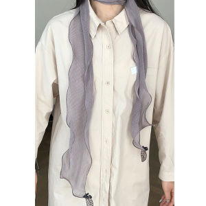 ผ้าพันคอไหมทรงยาวทรงเรียบหรูสำหรับผู้หญิง ฤดูใบไม้ผลิและฤดูใบไม้ร่วง ผ้าพันคอไหมบาง แฟชั่น OL ปี 2024 ที่มีรอยยับ