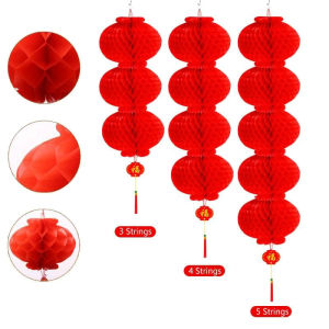 Chinese Traditional Honeycomb Red Paper Lantern 2023 New Year Decoration Waterproof Good Luck Lantern Spring Festival Pendant