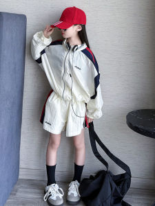 Girls Casual Sportswear Set Thin Summer Long Sleeve Sun Protection Clothes Short Pants Two Piece Suit Childrens Fashion
