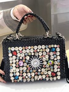 Elegant Womens Large Capacity Tassel Leather Handbag Diamond Embellished Shoulder Bag Soft British Style Casual Purse