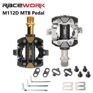 RACEWORK MTB Pedal Clipess Carbon Fiber Pattern Ultrallight Mountain Bike Pedals Bicycle Dual Platform Footboard For SPD