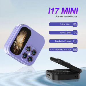 ใหม่ i17 Mini พับโทรศัพท์มือถือขนาดเล็ก 1.77 นิ้ววิทยุ FM ไฟฉาย Magic Voice MP3 Dual SIM 2G คุณลักษณะพลิกโทรศัพท์สำหรับของขวัญเด็ก