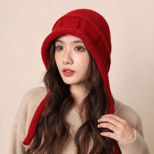 Red New Year Japanese Style Tied Warm Knitted Beanie