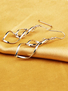 Fashionable S925 Silver Long Tassel Double Twist Ear Cuff Leaf Shape Earrings Geometric Pattern Korean Style Fresh out Gift for Girlfriend