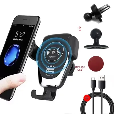 Giá Đỡ Điện Thoại Sạc Không Dây Trên Ô Tô Cho iPhone 17/16/15/14/13/12 Pro Max XR Samsung Xiaomi - Sạc Nhanh Trên Ô Tô Với Đèn LED Báo Hiệu